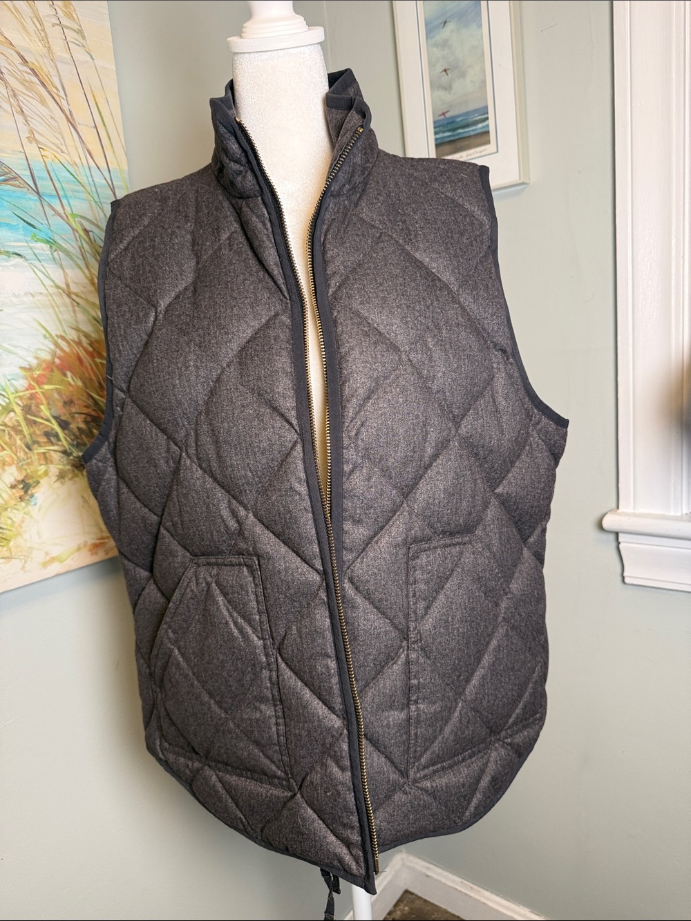 J. Crew Quilted Charcoal Gray Puffer Vest